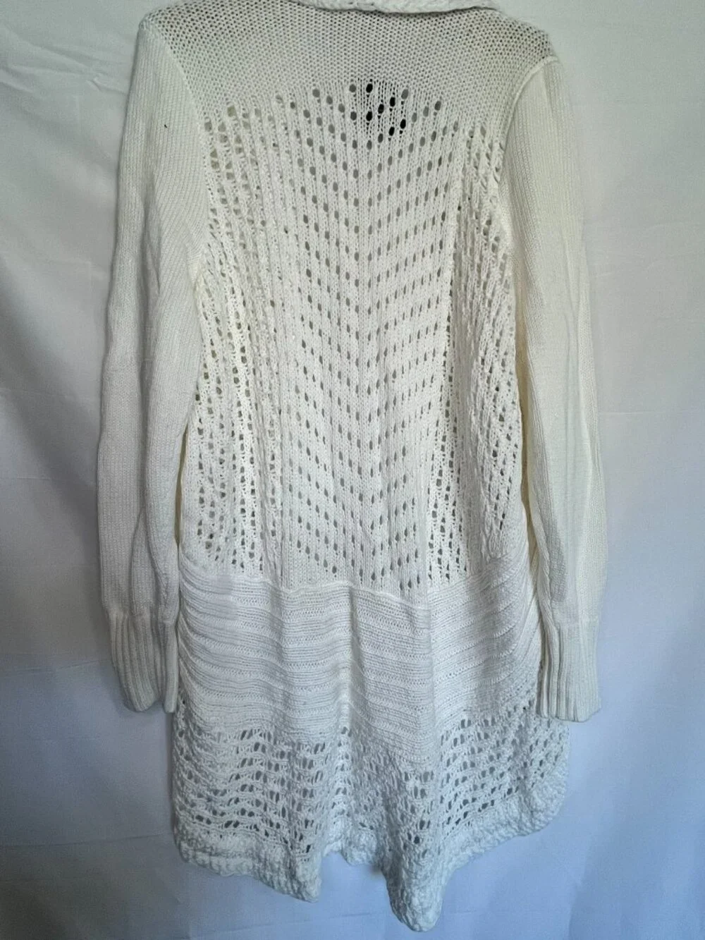 NWT Eddie Bauer Open Front knit White Cardigan Sweater Hi Low hem Size XL